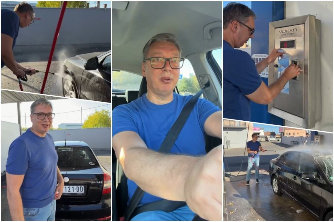 VUČIĆ POKUŠAO DA OPERE AUTO, NESVAKIDAŠNJI SNIMAK Doživeo peh sa žetonima, svađao se sa crevom, na patosnice i zaboravio! PRIPREME ZA KAMPANJU U PUNOM JEKU - featured image VUČIĆ POKUŠAO DA OPERE AUTO, NESVAKIDAŠNJI SNIMAK Doživeo peh sa žetonima, svađao se sa crevom, na patosnice i zaboravio! PRIPREME ZA KAMPANJU U PUNOM JEKU - featured image